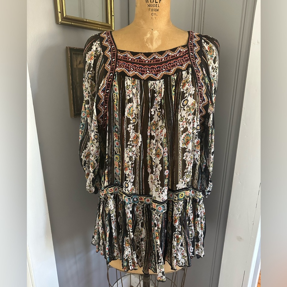 Free People Women’s Sheer Black Paisley & Floral Dress Coverup Sz XS